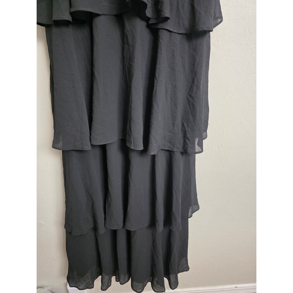 Lulus Carlynda Black Tiered Bustier Chiffon Basque Waist A Line Maxi Dress M - Picture 7 of 14
